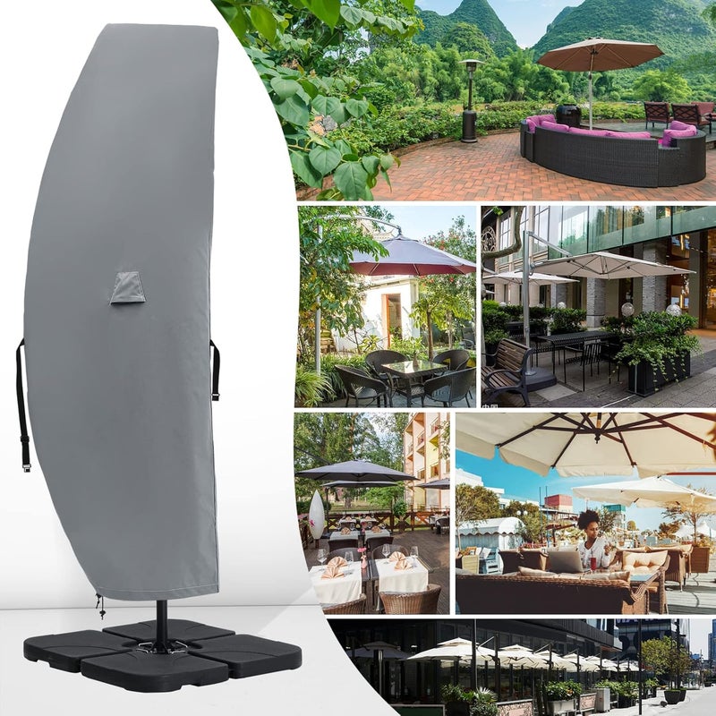 COOSHADE 600D Patio Umbrella Parasol Cover Waterproof Outdoor Anti-UV Protective Cover with Zipper Fits Cantilever Offset Umbrella 7.5-15 Feet, Grey - Image 1